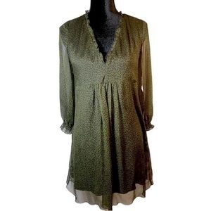 Zara Green & Black Cheetah 🐆 print V Neck Babydoll Mini Dress | Sz S